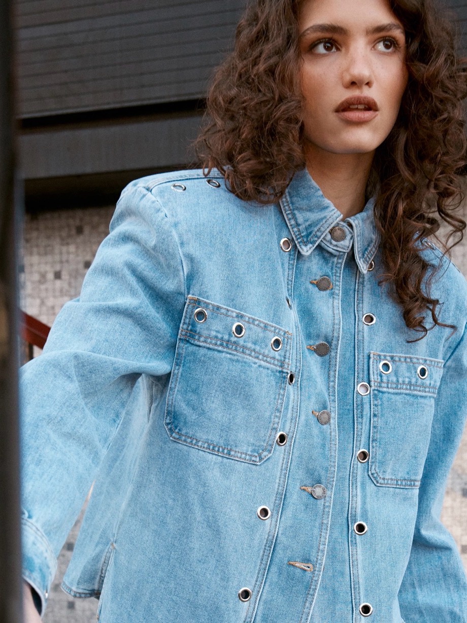 Nasty Gal Light Blue Denim Grommet Button-Front Jacket